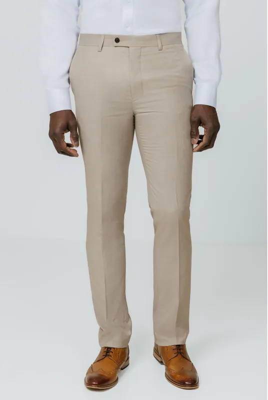 Stone Sharkskin Slim Fit Suit Trousers - Dobell