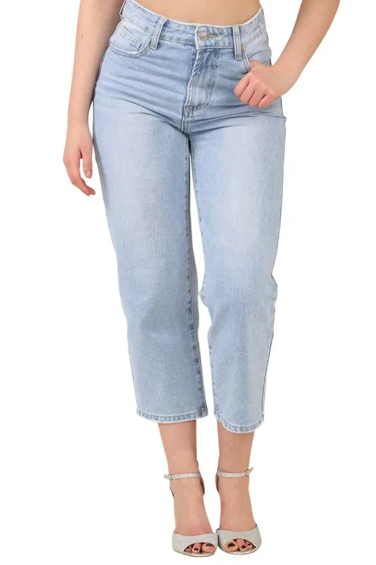 High Waisted Mid Wash Cropped Jeans - ELAINA FASHION