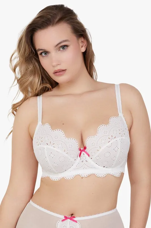 Camille White Broderie Balconette Bra - Playful Promises