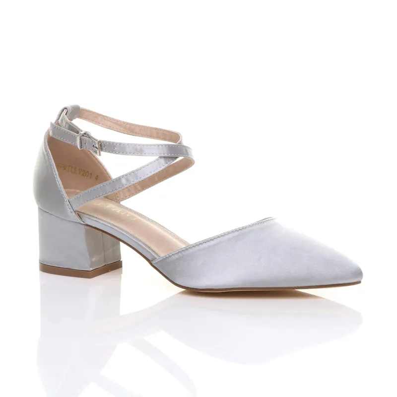 Mid Block Heel Crossed Strap Pointed Toe 2 Part Heels - AJVANI