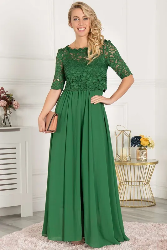 Sleeved Lace Overlay Maxi Dress - Jolie Moi