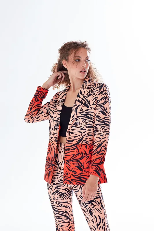 Zebra Print Suit Blazer In Orange - Liquorish