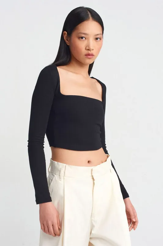 Women's Cropped Cut-out Square-neck Blouse