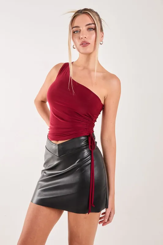 Asymmetric Side Ruched Top - Pink Vanilla