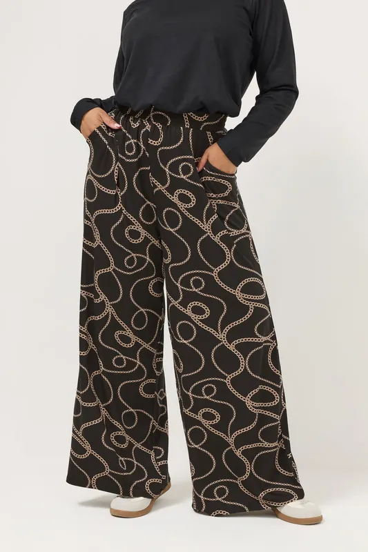 Chain Print Wide Leg Trousers - Yours