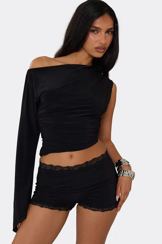 Asymmetric Long Sleeve Off The Shoulder Top - EGO