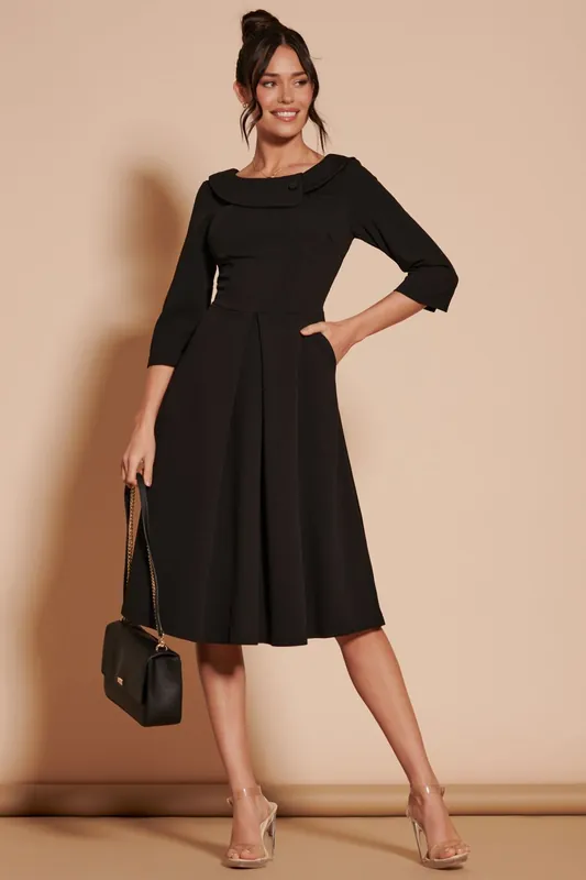 3/4 Sleeve Fold Neck Midi Dress - Jolie Moi