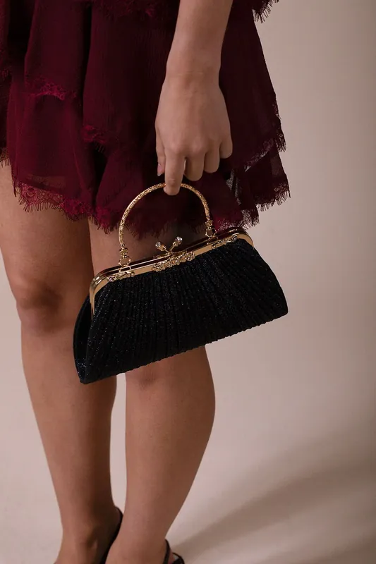 Glitter Metallic Fibre Clutch Bag - SVNX