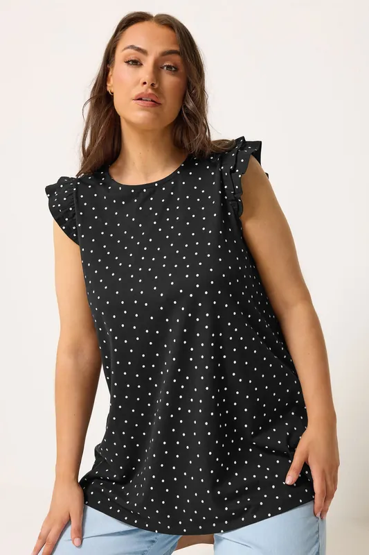Polka Dot Frill Sleeve Vest Top - Yours