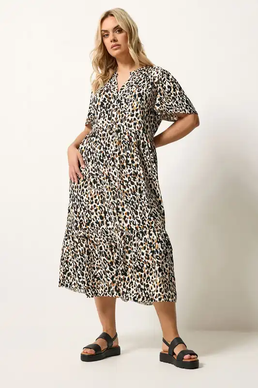 Leopard Print Half Placket Dress - Yours