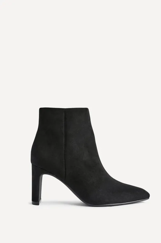 Alisha Black Faux Suede Heeled Ankle Boot - Linzi