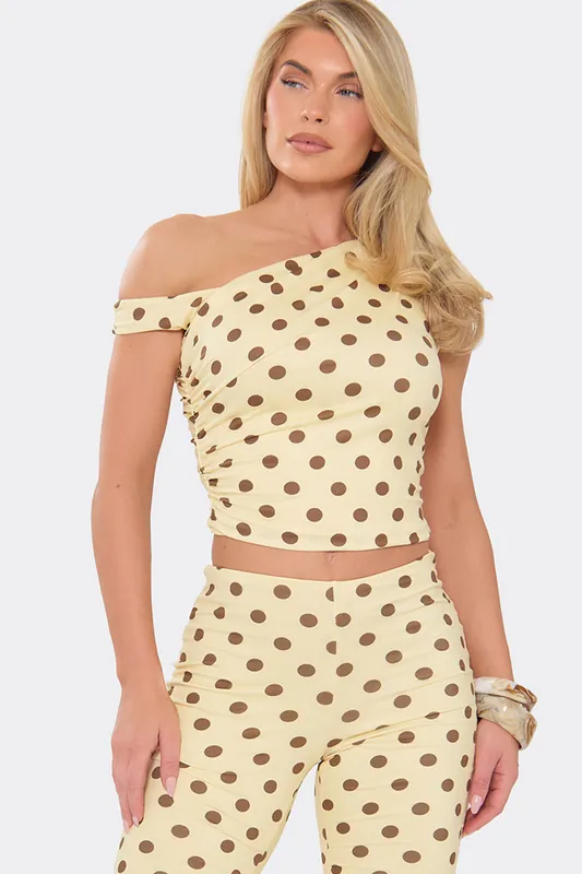 Short Sleeve Off The Shoulder Polka Dot Top - EGO