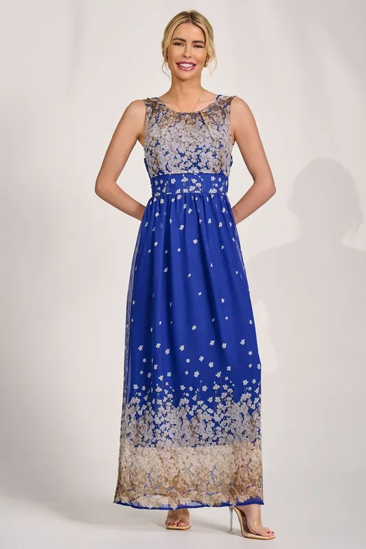 Printed Chiffon Belted Maxi Dress - Jolie Moi