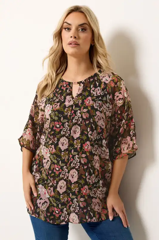 Floral Print Keyhole Detail Top - Yours