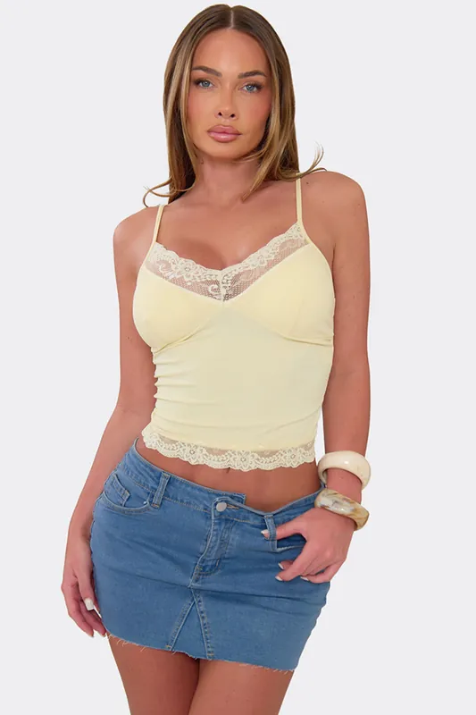 Strappy V-neck Lace Trim Cami Top