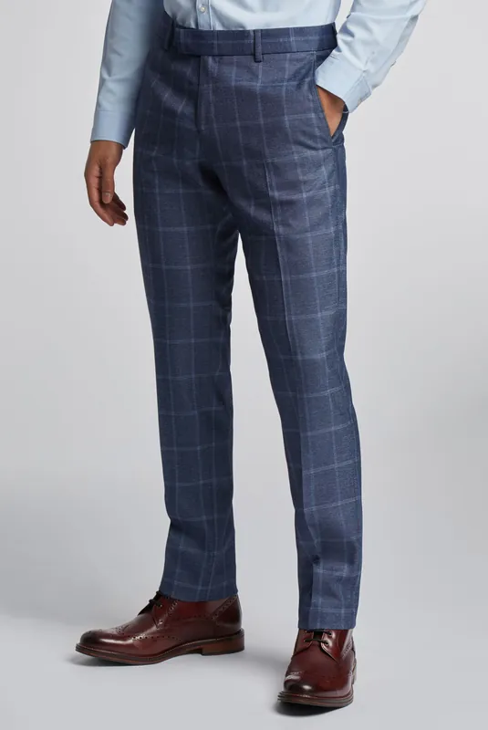 Blue windowpan Check Trousers - Antique Rogue