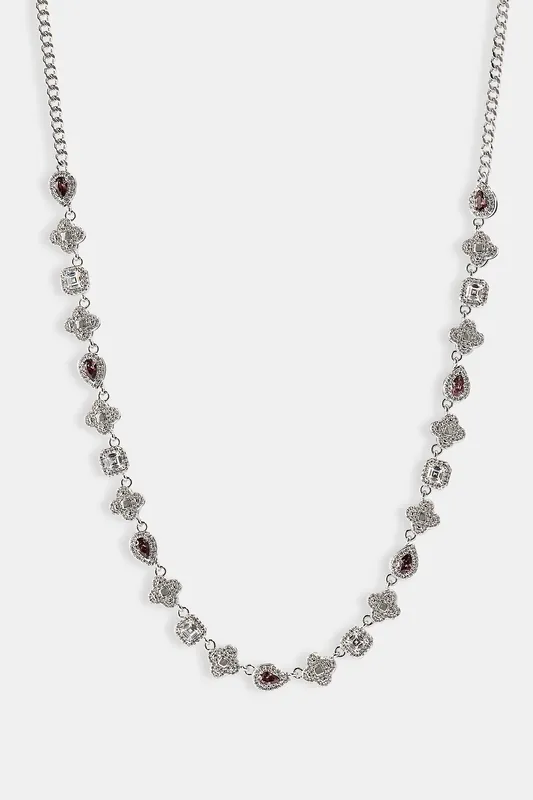Iced Pink Multi Gemstone Cuban Chain - 3mm