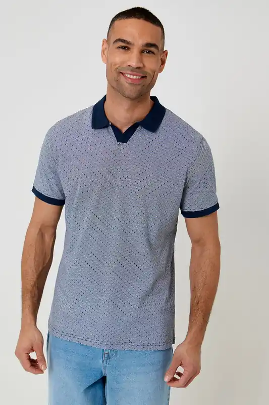 Jacquard Trophy Neck Polo Shirt - Threadbare