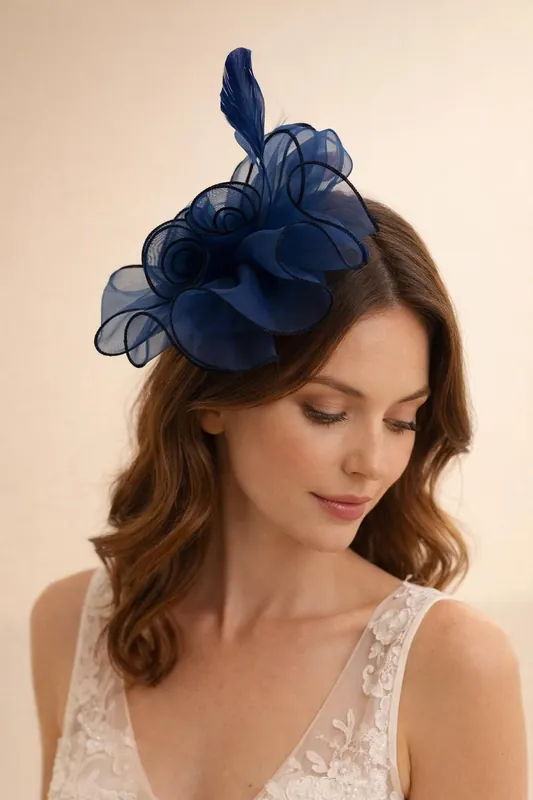Rose Bouquet with Big Bow & Feather Fascinator - SVNX