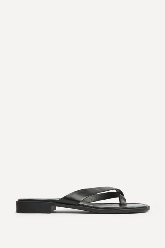 Kimmi Black Faux Leather Flat Sandals - Linzi