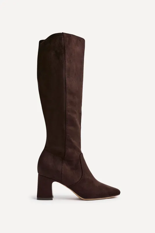 Slate Brown Faux Suede Knee High Boot - Linzi