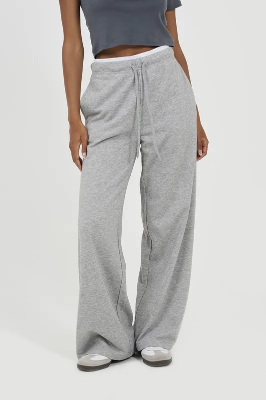 Contrast Double Waistband Wide Leg Joggers - Brave Soul
