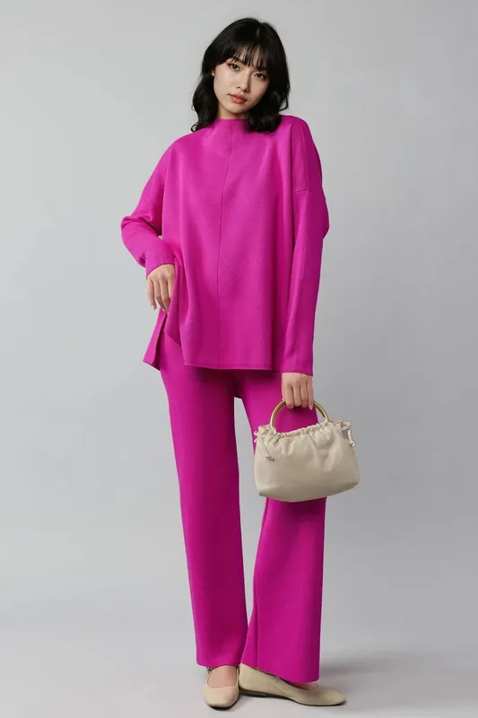 Ribbed Knit Co-Ord Set with Basic Sweater & Pants