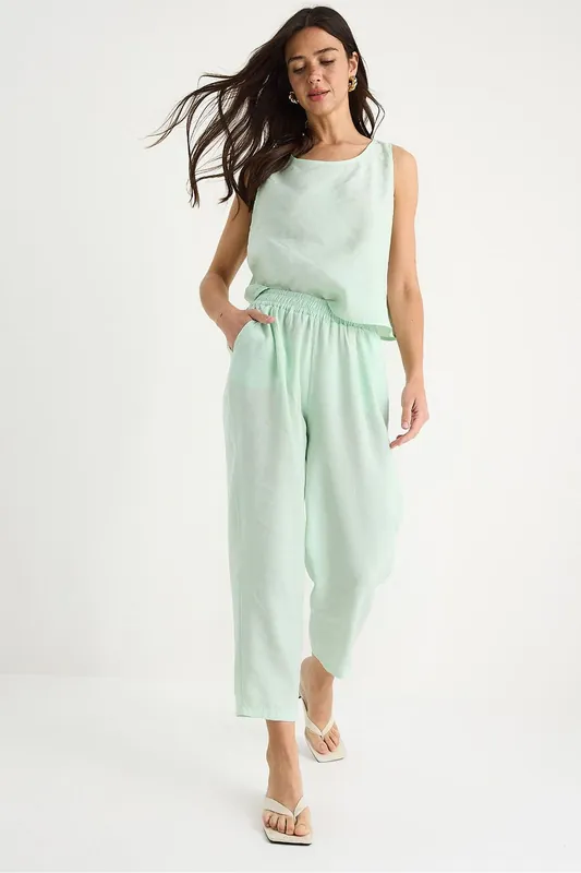 Sleeveless Crew Neck Blouse and Carrof Fıt Pants Set - Bianco Lucci