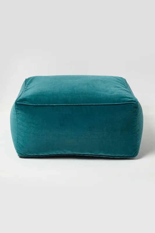 Velvet Pouffe Bean Cube - Homescapes