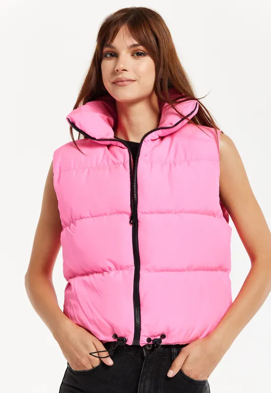 Pink Puffer Vest with Drawstring Hem - Liquorish