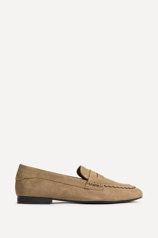 Bree Taupe Suede Leather Penny Loafer - Linzi