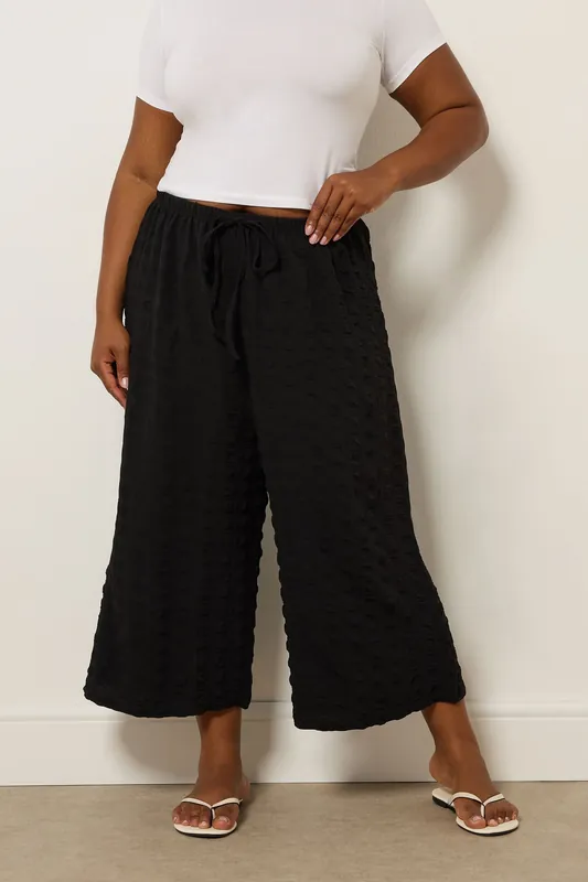 Textured Tie Waist Culottes - Yours