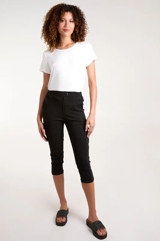 Black Seam Detail Crop Trousers With Cargo Pocket - Blue Vanilla