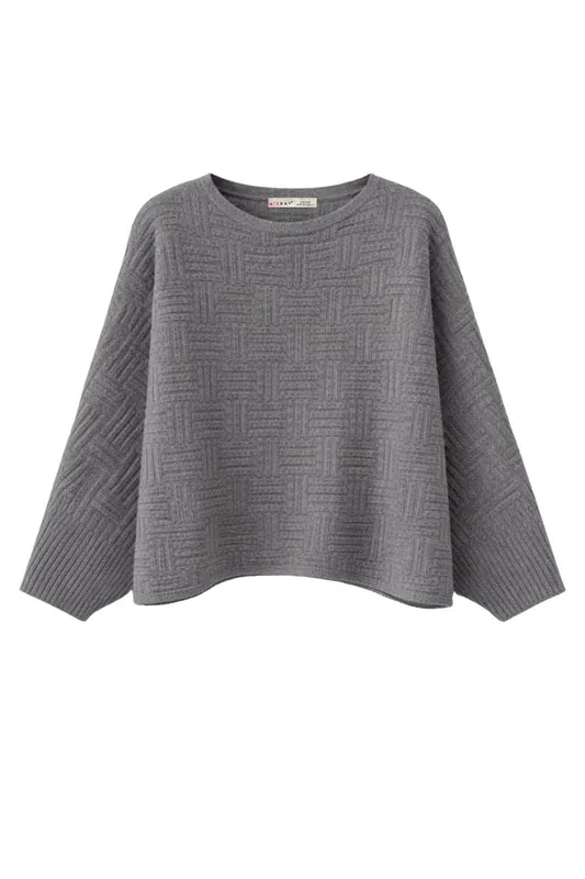 Oversized Textured Ribbed Crew Neck Sweater - MixRay