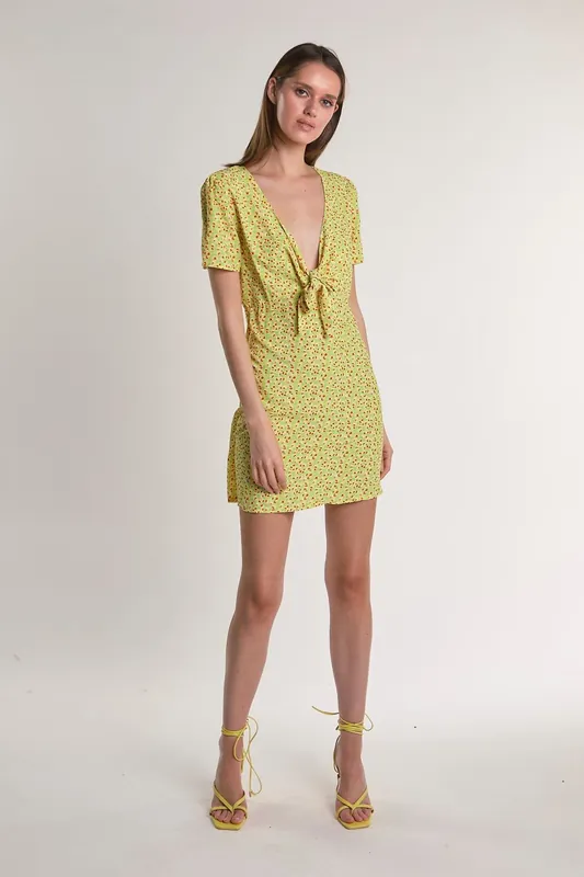 V-Neck-Front-Knot Mini-Dress