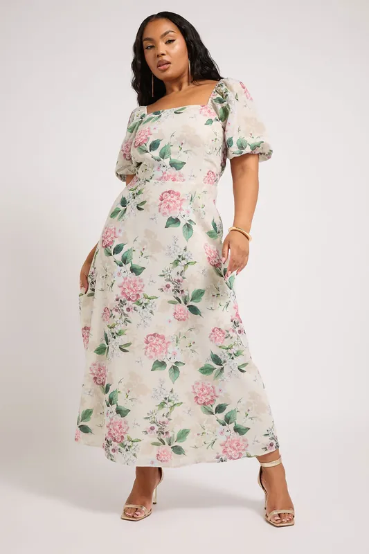 Floral Linen Look Midaxi Dress - Yours
