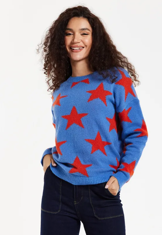 Red Star Jumper In Blue - Liquorish