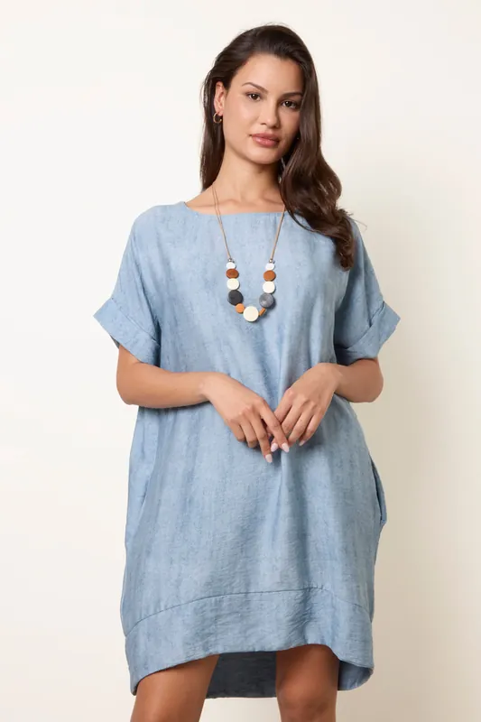 Blue Washed Effect Tunic Dress - Blue Vanilla