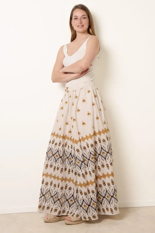 Stone Embroidered Midi Skirt - Blue Vanilla