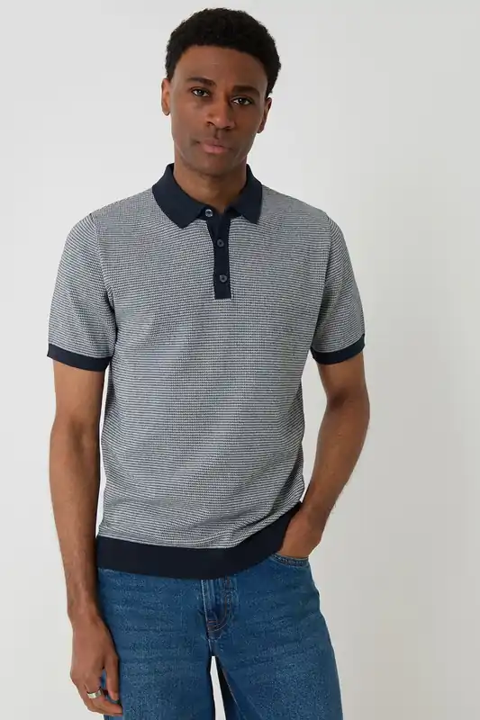 Fairisle Knitted Short Sleeve Polo - Threadbare