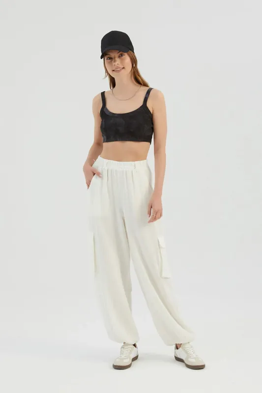High Waist Elastic Waist Pocket Relaxed fit Pants - Hiccup