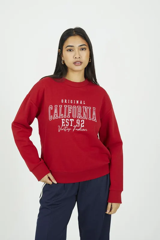 Crew Neck Embroidered Sweatshirt - Brave Soul