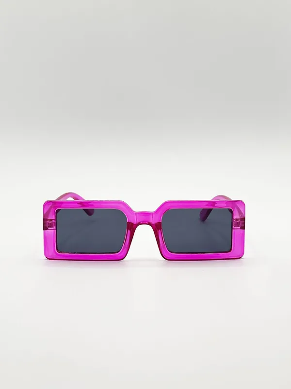 Square Frame Sunglasses in Hot Pink with Black Lens - SVNX