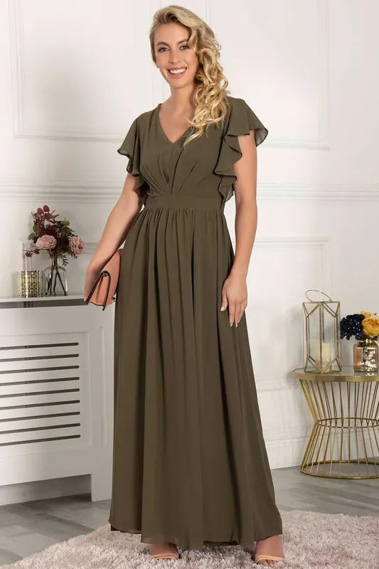 Frilly Shoulder Chiffon Maxi Dress - Jolie Moi