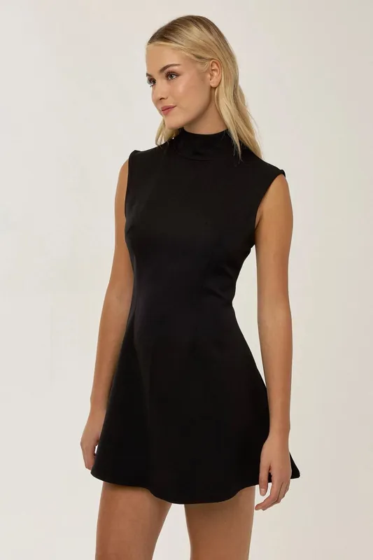 High Neck Black Mini Dress - Hiccup