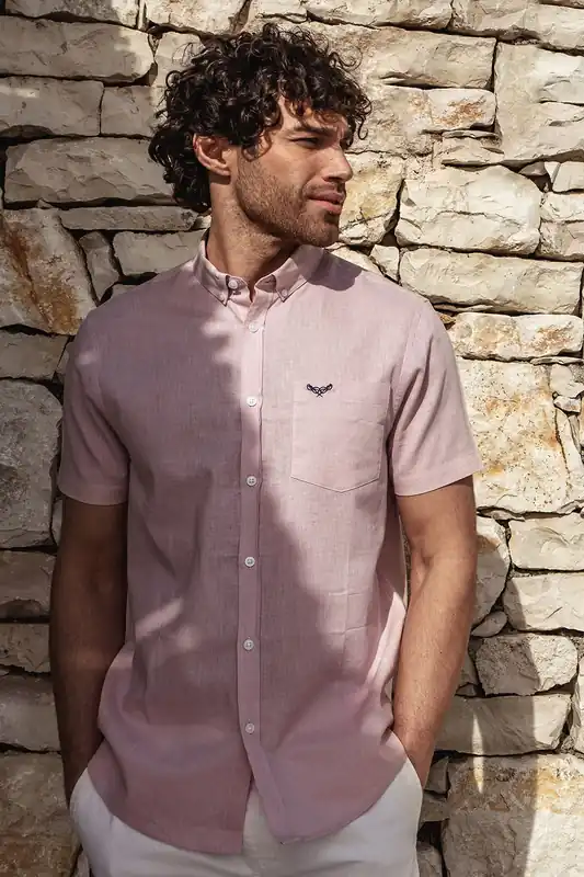 Dragon' Cotton-Linen Blend Short-Sleeve Shirt