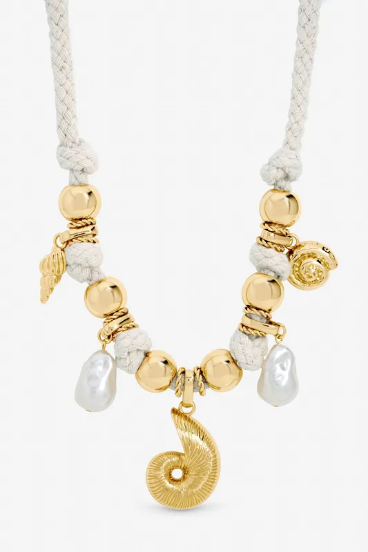 Gold Plated Statement Rope Shell Necklace - Mood