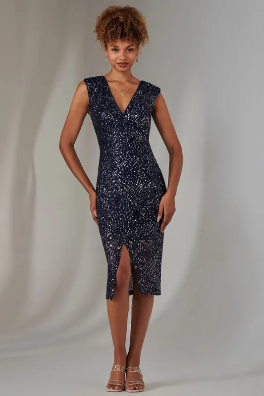 Deja Sequin Midi Dress With Slit - Jolie Moi