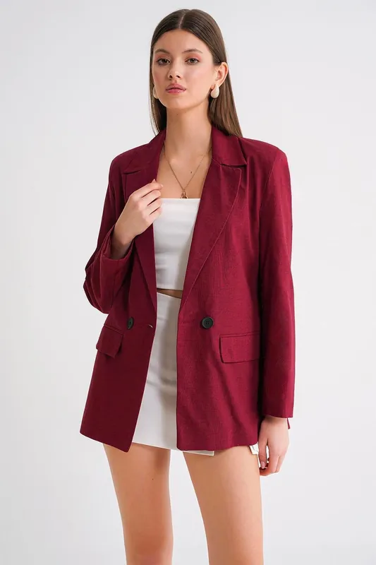 Linen Blend Buttoned Blazer Jacket - MixRay