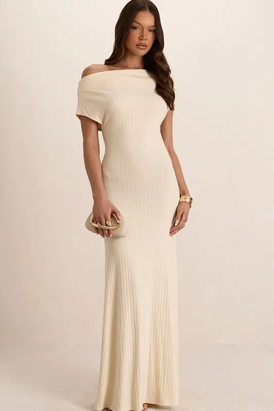 Slouchy Short Sleeve Ribbed Maxi Dress - EGO